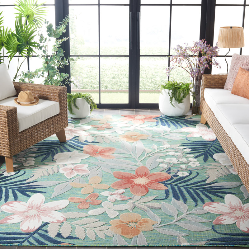 Beachcrest Home™ Shutesbury Floral Green/Rust/Navy Indoor